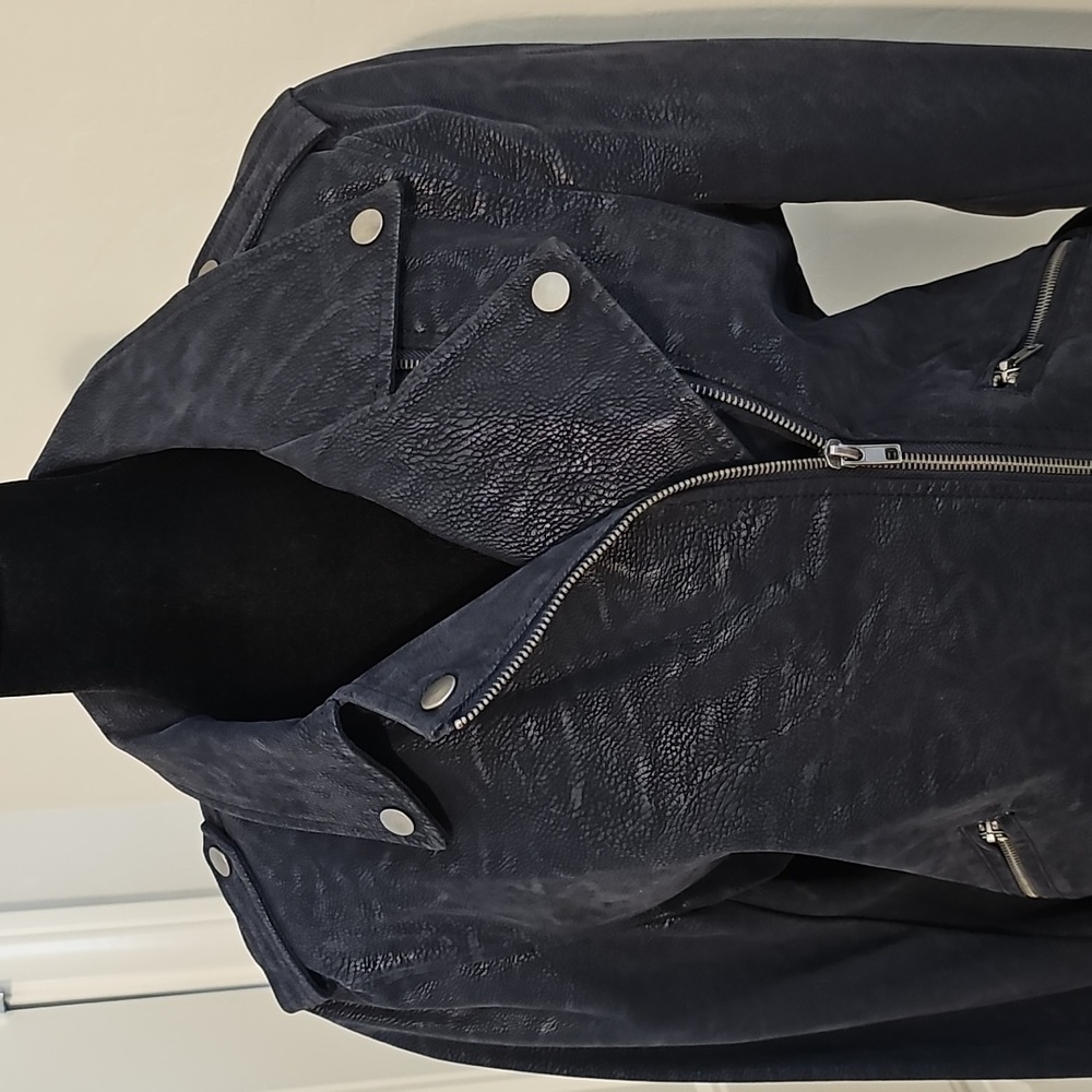 Max Studio Women's Blue Faux Leather Jacket - Picture 2 of 5